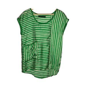 Zara Basic Green Striped High Low Blouse